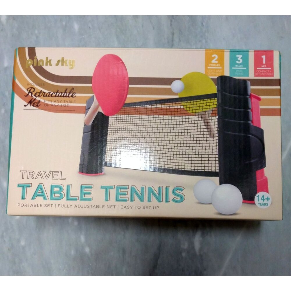 Pink Sky Portable Travel Table Tennis Set, Winter Holidays